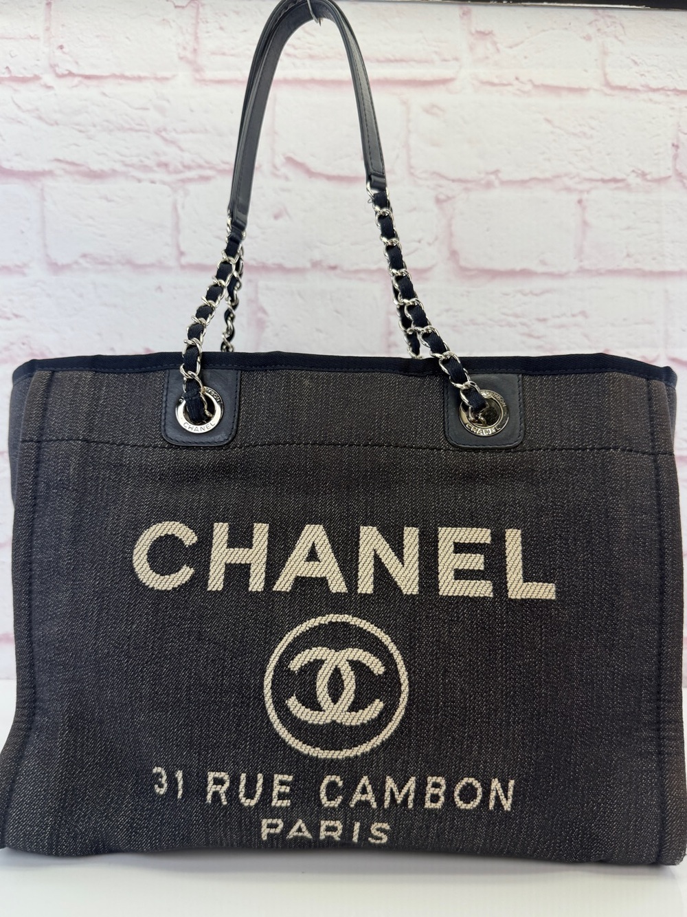 Chanel Dark Blue Denim Deauville Medium Tote Bag